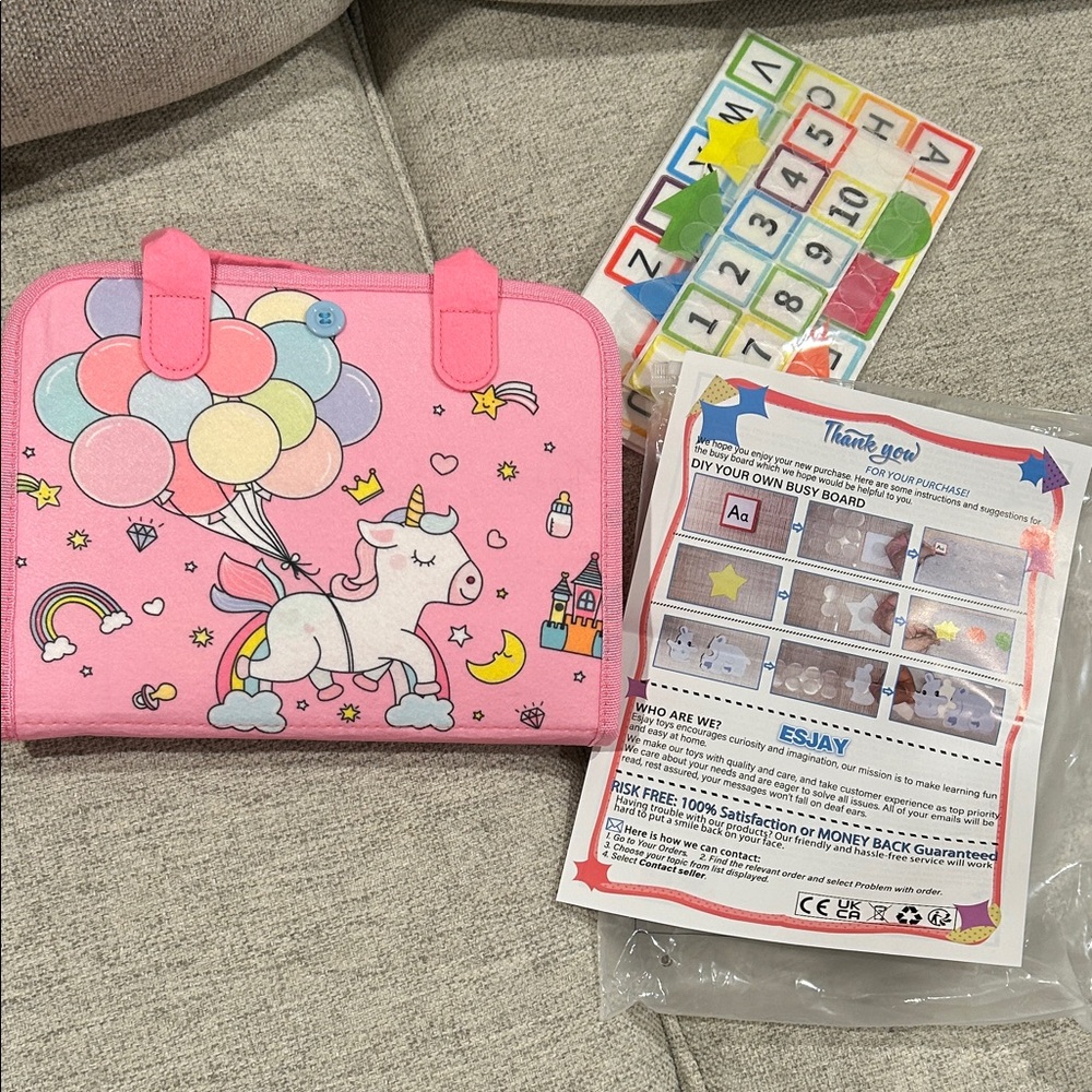 Pink Unicorn Busy Board with Balloons